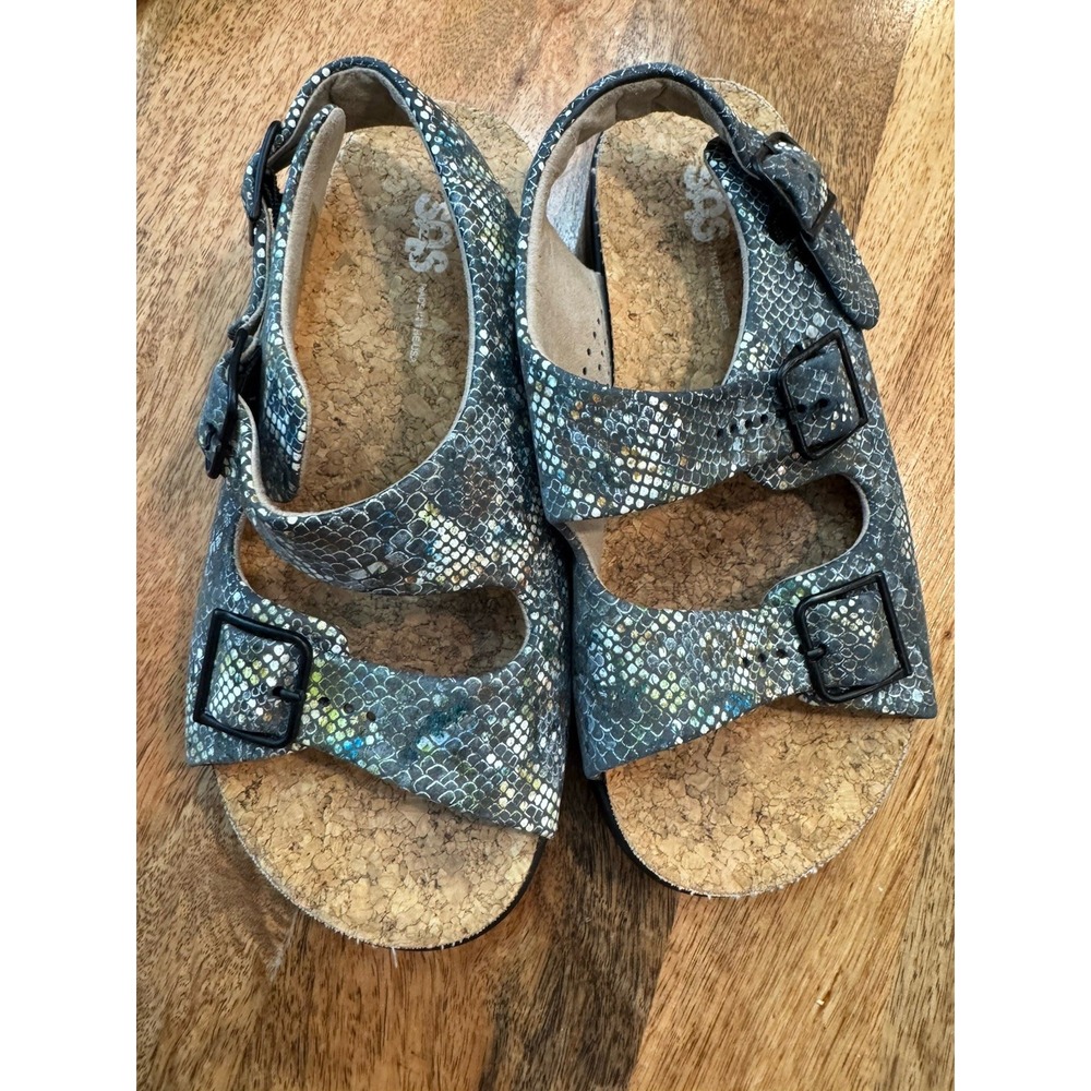 SAS Relaxed Snake Skin Pattern All Leather Women's Sandals USA Made Size 8 W